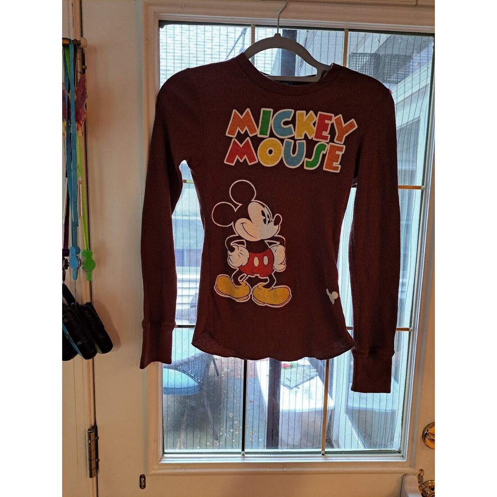 Disney Mickey Mouse Thermal Long Sleeve Size Small Brown